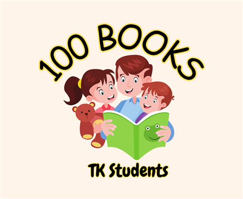 100 Books - Preschool Students - Showing a family gathered together reading a green book with and everyone is smiling